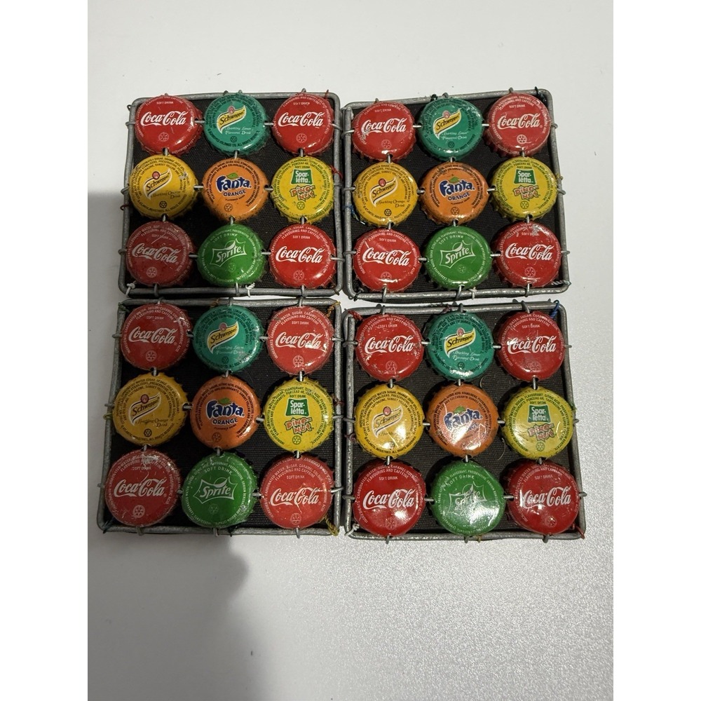 VTG HANDMADE BOTTLE CAP DRINK COASTERS FANTA SPRITE COLA SCHWEPPES SPARLETTA Q
